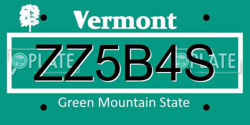 ZZ5B4S Vermont License Plate