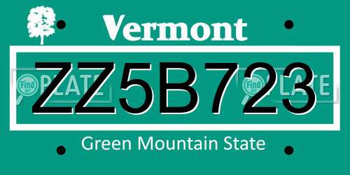 ZZ5B723 Vermont License Plate
