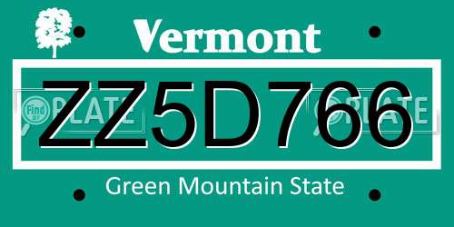 ZZ5D766 Vermont License Plate