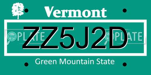 ZZ5J2D Vermont License Plate
