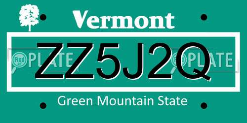 ZZ5J2Q Vermont License Plate