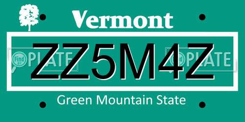 ZZ5M4Z Vermont License Plate