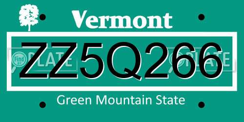 ZZ5Q266 Vermont License Plate