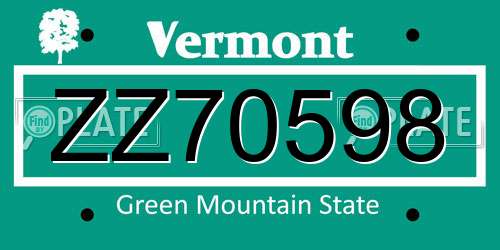 ZZ70598 Vermont License Plate