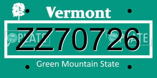 ZZ70726 Vermont License Plate