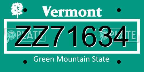 ZZ71634 Vermont License Plate