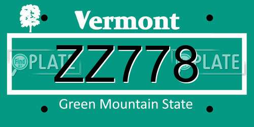 ZZ778 Vermont License Plate