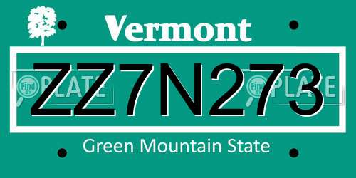 ZZ7N273 Vermont License Plate
