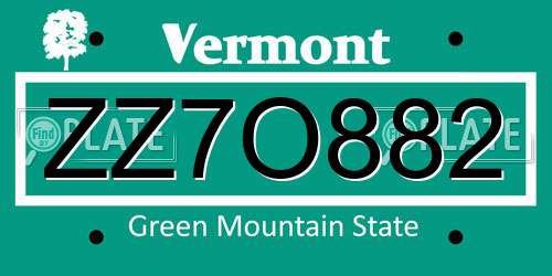 ZZ7O882 Vermont License Plate
