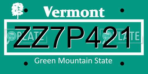 ZZ7P421 Vermont License Plate