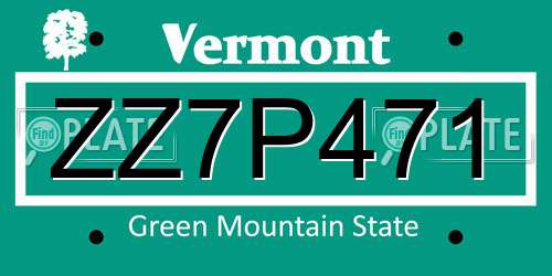 ZZ7P471 Vermont License Plate