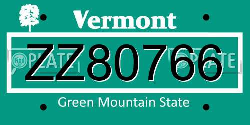 ZZ80766 Vermont License Plate