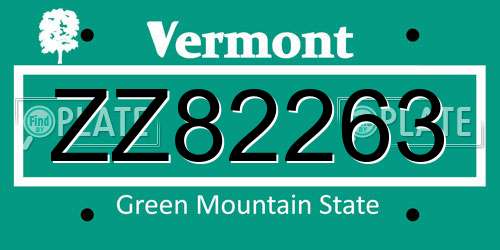 ZZ82263 Vermont License Plate