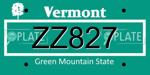 ZZ827 Vermont License Plate