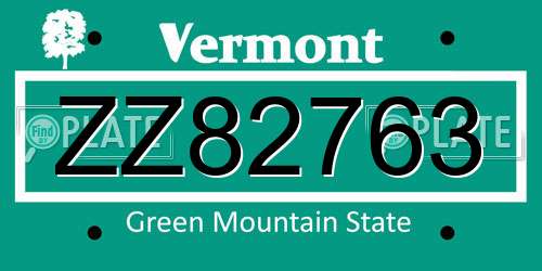 ZZ82763 Vermont License Plate
