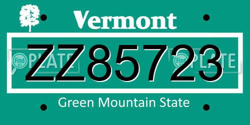 ZZ85723 Vermont License Plate