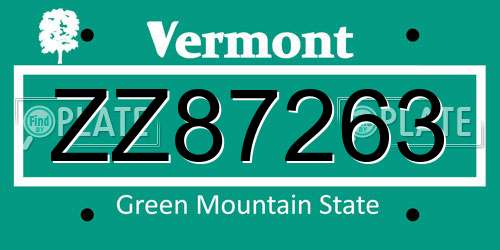 ZZ87263 Vermont License Plate