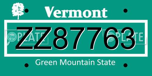 ZZ87763 Vermont License Plate