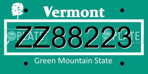 ZZ88223 Vermont License Plate