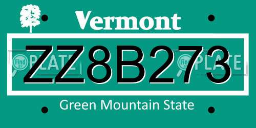 ZZ8B273 Vermont License Plate