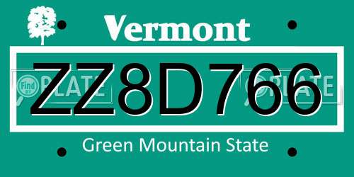ZZ8D766 Vermont License Plate
