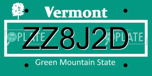 ZZ8J2D Vermont License Plate
