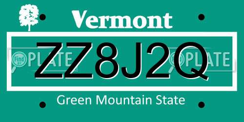 ZZ8J2Q Vermont License Plate