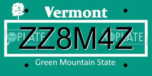 ZZ8M4Z Vermont License Plate