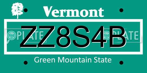 ZZ8S4B Vermont License Plate