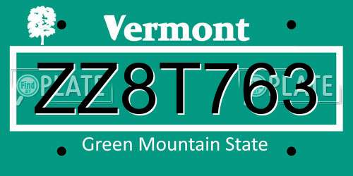 ZZ8T763 Vermont License Plate