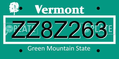 ZZ8Z263 Vermont License Plate