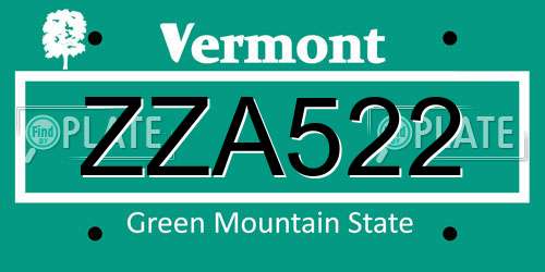 ZZA522 Vermont License Plate