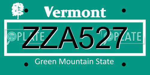 ZZA527 Vermont License Plate