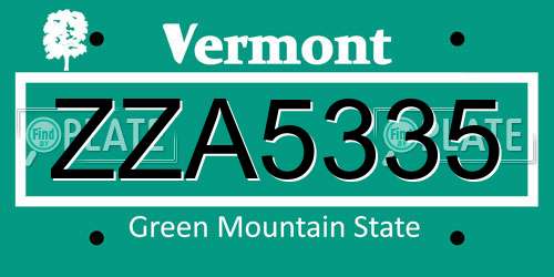 ZZA5335 Vermont License Plate