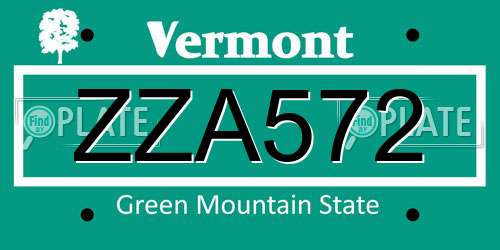 ZZA572 Vermont License Plate