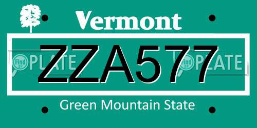 ZZA577 Vermont License Plate