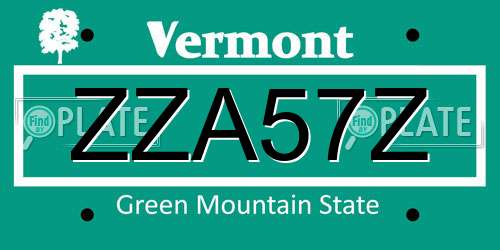 ZZA57Z Vermont License Plate