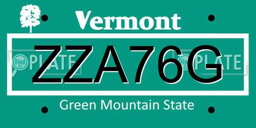 ZZA76G Vermont License Plate