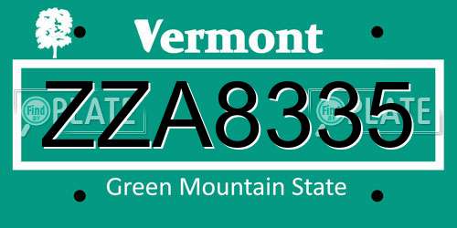 ZZA8335 Vermont License Plate