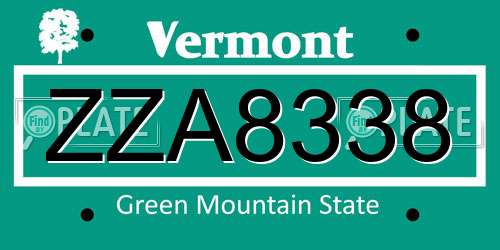 ZZA8338 Vermont License Plate