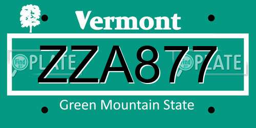 ZZA877 Vermont License Plate