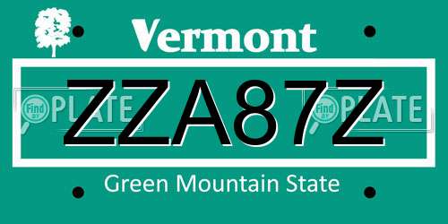 ZZA87Z Vermont License Plate