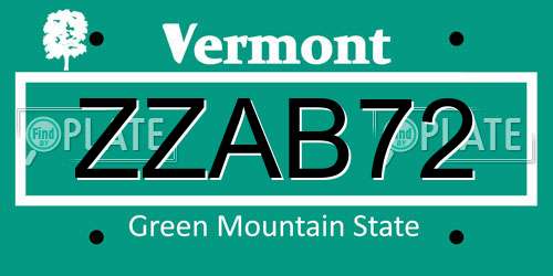 ZZAB72 Vermont License Plate