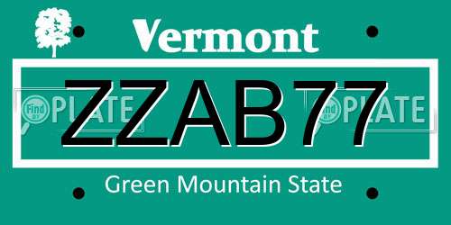 ZZAB77 Vermont License Plate