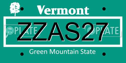 ZZAS27 Vermont License Plate