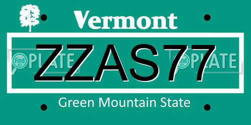 ZZAS77 Vermont License Plate