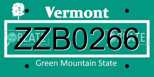 ZZB0266 Vermont License Plate