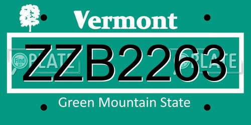 ZZB2263 Vermont License Plate