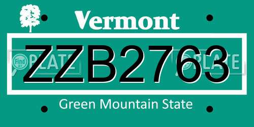 ZZB2763 Vermont License Plate