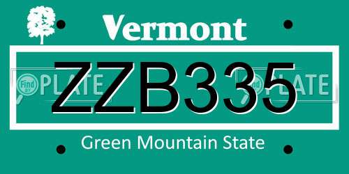 ZZB335 Vermont License Plate